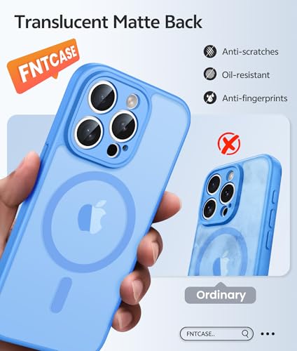 Image of FNTCASE for iPhone 15 Pro Max Case: [Compatible with Magsafe] Translucent Matte Cases with [Full Camera Protection] [Screen Protector] Military Grade Shockproof Protective Phone Cover - Ice Blue