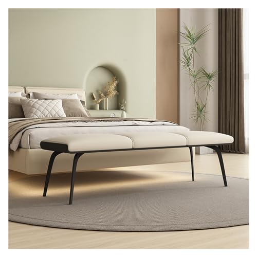 RENEESME Foot Stool for Bed Bedroom Bench Leather Bench, Upholstered Bedside Bench with Upholstered Seat and Metal Legs, Modern Indoor Bench Footrest Bed Step Stools for High Beds(B)