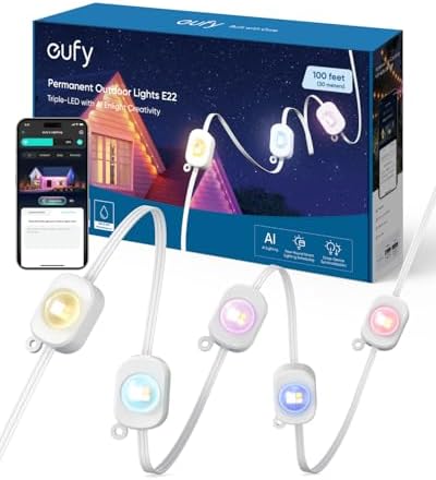 eufy Permanent Outdoor Lights E22, 100ft with 60 Triple-LED Lights