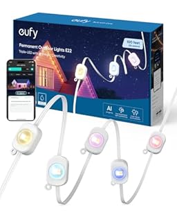 eufy Permanent Outdoor Lights E22, 100ft with 60 Triple-LED Lights, Smart RGBWW for Christmas, Daily and Holiday, IP67 Waterproof, AI Lighting Themes for Christmas Decorations, Links with Cameras