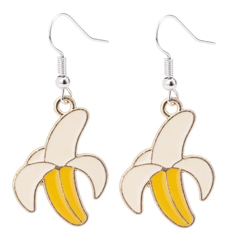 Realistic Banana Dangle Earrings for Women Alloy Banana Themed Drop Earrings Cute Weird Fruit Charms Ear Jewelry for Party Wedding Special Occasions Stuff Merch Accessories Gifts
