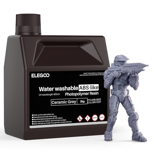 ELEGOO 水洗い可能なABSライク3D プリンターレジン セラミックグレー 高い耐久性と強靭性 低臭 405nm 光硬化可能樹脂 MSLA/LCD/DLP 3Dプリンター向け 2000gの商品画像（Amazon）