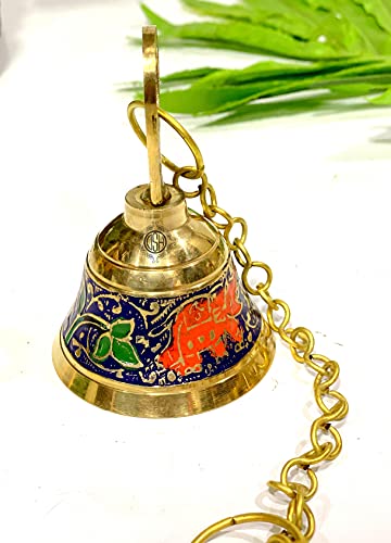 Image of DSH Pure Brass Hanging Bell with Chain for Temple Mandir Door Home Decorative Ringing Bell (Bule, 1)
