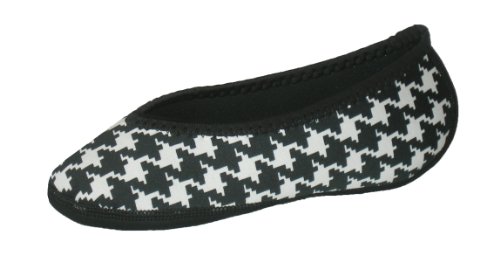 Women's Ballet Flat Slipper, Black and White Hounds Tooth, X-Large