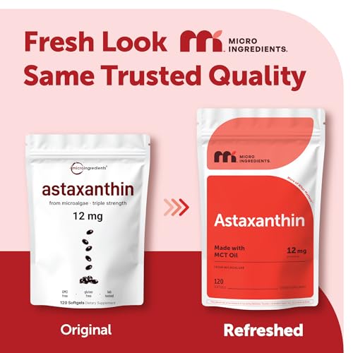 Image of Micro Ingredients Astaxanthin 12mg with MCT Oil, 120 Softgels, 4 Month Supply | Premium Astaxanthin Antioxidant Supplements* | Fresh Microalgae Source | Triple Strength, Non-GMO, Gluten Free, No Soy