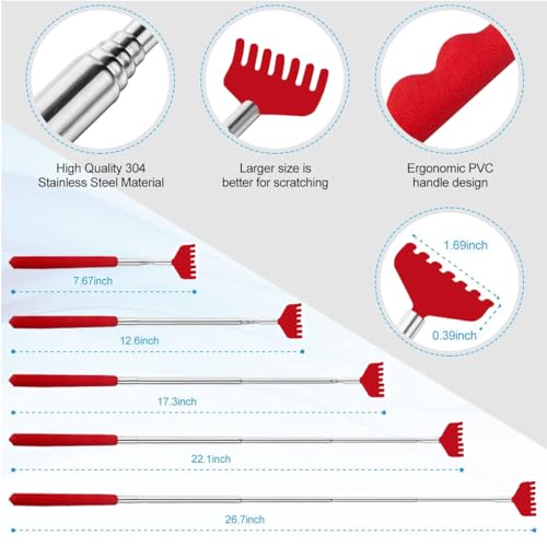 Image of 4 Pcs Different Back Scratcher Extendable Back Massager Tool with 吃, Metal Portable Telescoping Back Scratcher with Beautiful Box, Gifts for Men Women Stocking Stuffers (Red)