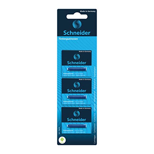 Schneider Schreibgeräte cartucho de tinta para pluma estilográfica y bolígrafo de punta redonda, color azul – 3 x 6er Blister tarjeta
