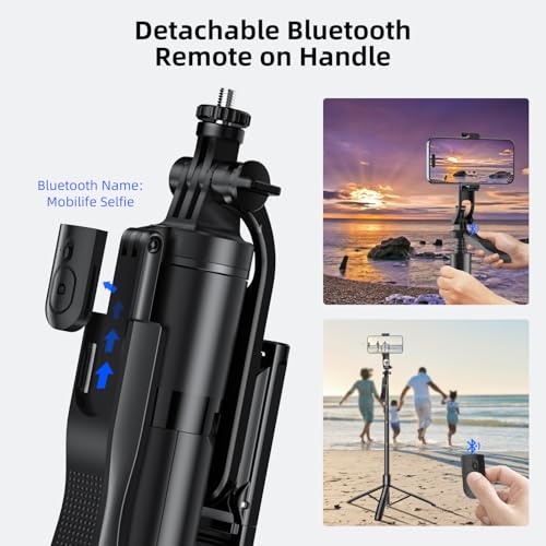 Image of Mobilife Rotatable Selfie Stick Tripod with Fill Light Adjustable&Dimmable Selfie Lamp 62 inch Long Bluetooth Tripod Stand for Vlog Travel