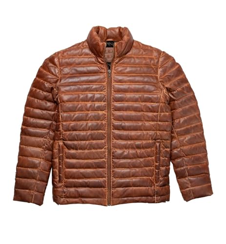 Zulin Mens Brown Puffer Leather Jacket - Brown Dristressed Down Puffer Genuine Leather Jacket2