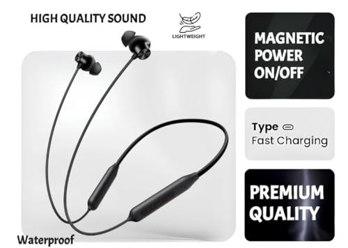 Image of Neckand Bluetooth Neckband Earphones | Black | Magnetic Sensor On /Off | Type-C Fast Charging | 48 Hour Battery Backup | Best Sound Quality