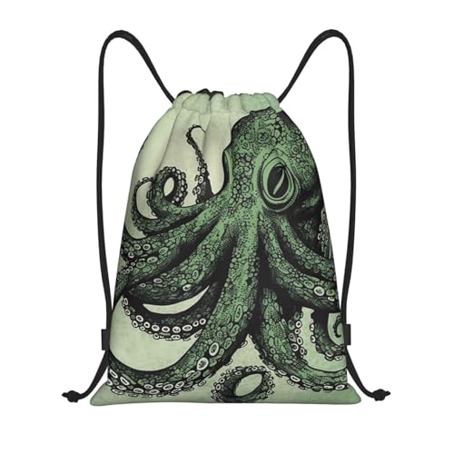 Drawstring Backpack for Women Men Gym Drawstring Bags Green Octopus String Bag Swim Bag