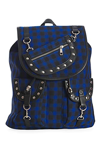 Lost Queen Yamy Tartan Skull Drawstring Plaid Punk Emo Handbag Backpack (Blue)
