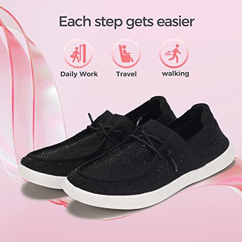 Image of BELOS Women's Rhinestone Lace Up Loafers Shoes Comfortable Slip On Mesh Knit Walking Shoes Fashion Lightweight Sparkly Glitter Sneaker