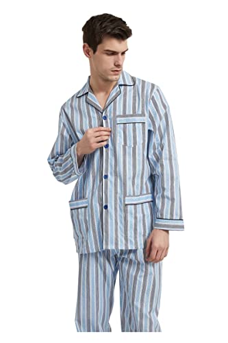 Image of GLOBAL Mens Pajamas Set, 100% Cotton Woven Drawstring Sleepwear Set with Top and Pants /Bottoms