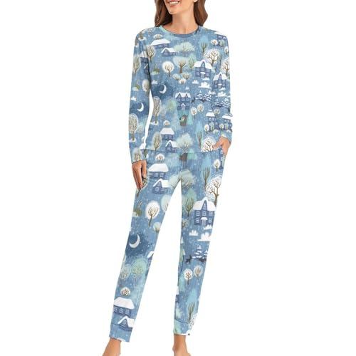 Pyjama femme Nuit d'hiver contre le froid nocturne avec t-shirt manches longues et pantalon