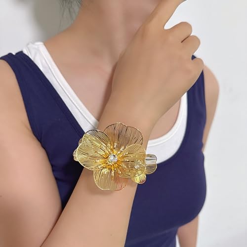 Chunky Gold Bangle Bracelets for Women Flower Cuffs Bracelets Arm Cuffs Wide Hammered Bangle Jewelry3