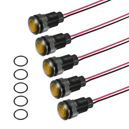 Image of PATIKIL 5Pcs 12mm(15/32") Indicator Light,12V-24V AC/DC LED Plastic Shell Signal Lamp Waterproof IP67 Round Head Signal Lights with 150mm(5.9") Cable for Boat Car,Yellow