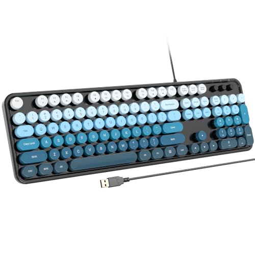 Image of Atelus Wired USB Computer Keyboard, Full-Size Retro Typewriter Keyboard with Numeric Keypad, Plug & Play for Windows PC Laptop Home Office (Black Blue)