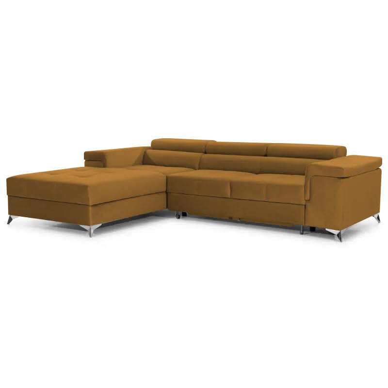COMFORTINO FURNITURE Ecksofa mit Schlaffunktion Amandi L-Form, Sofa Couch mit Bettkasten, 3-Sitzer Eckcouch, Schlafsofa für Wohnzimmer, Big Sofa Couch mit Schlaffunktion (Gold, Links)