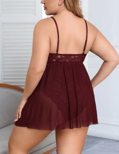 Image of Avidlove Plus Size Babydoll Womens Snap Crotch Lingerie V Neck Lace Nighty Sleepwear L-5XL
