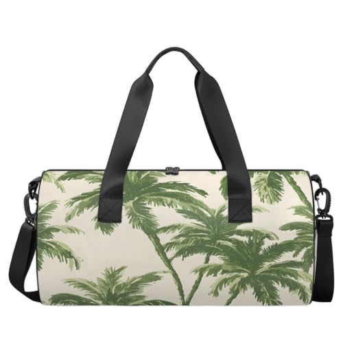 Plant Palm Trees Printing Round Barrel Sports Fitness Bag, Travel Luggage Bag, Reusable Handbag, Suitable For Men and Women2