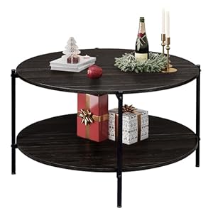 WLIVE Round Coffee Table for Living Room, 32.6″ Small Coffee Table with Open Storage Shelf, 2-Tier Industrial Circle Wood Center Table for Bedroom, Home Office, Charcoal Black