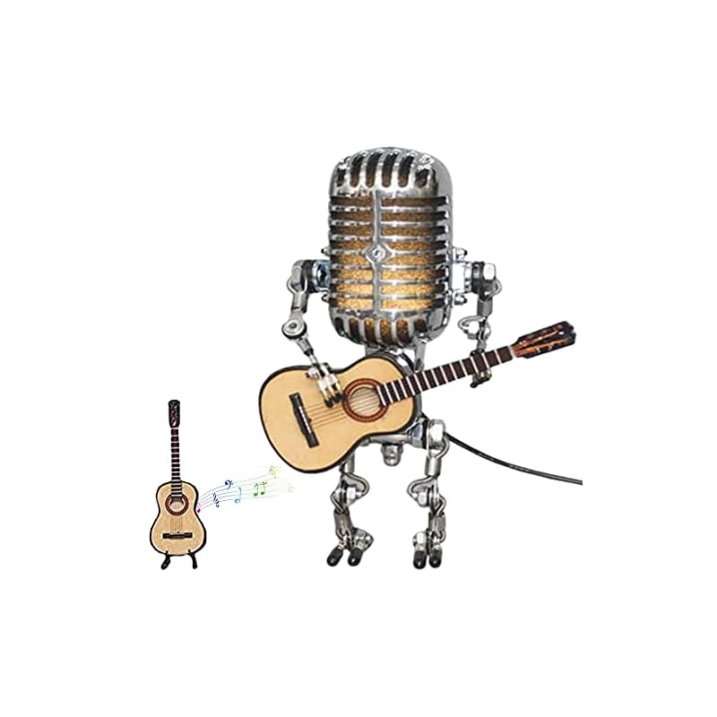 LDXYQ Vintage Microphone Robot Lamp Night Light,Realistic Playable Mini