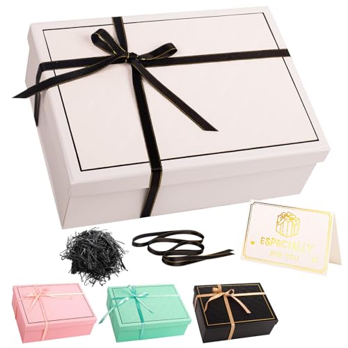 White Gift Box with Lid 25x18x9cm Medium/Large Luxury Gift Boxes for Presents Cardboard Empty Gift Box for Birthday Wedding Christmas Valentines Present Box for Girls Her Women with Ribbon