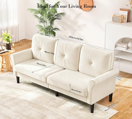 Image of Loveseat Sofa, 83 inch Love Seat Couches, Comfy Velvet Small Couch for Bedroom, Tool-Free Setup Small Couches for Living Room, Modern Sofas for Living Room, 750lbs Load Sofas & Couches, White Couch