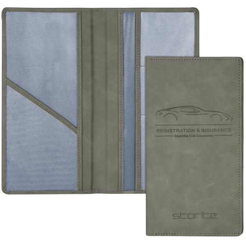 Image of Storite Pu Leather Unique Car Registration and Insurance Card Holder, Vehicle License Document Glove Box Compartment Organizer, Interior Car Accessories for Men & Women - (Grey- 12.5 x 1 x 24 cm)