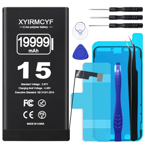 XYIRMCYF 19999mAh Super Capacity Battery Compatible with iPhone 15 0 Cycle Li-Polymer Replacement Battery for iPhone 15 with Professional Repair Tool Kit