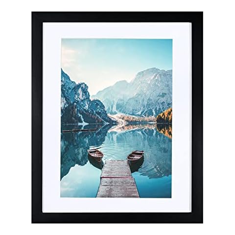 BOJIN 11x14 Picture Frames Black, Solid Wood Display Picture A4 with Mat or 11x14 Without Mat, Wall Hanging Decoration Photo Frame Cover