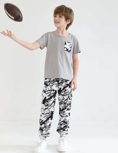 Image of mksodopy Boys Clothes Outfits Set, Camo Cargo Pants and Short Sleeve Pocket Tee 2PC Summer Tracksuit for Kids 5-16Y