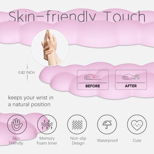 Image of 4 in 1 Ergonomic Leather Cloud Wrist Rest Keyboard and Mouse Pad & Coaster | Full 4-Piece Set, Non-Slip PU Base, Soft Memory Foam Comfort For Long Work /Gaming Hours, Cute Desk Decor, Easy To Clean
