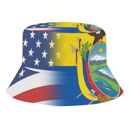 American and Ecuador FlagChildren's Bucket Hat for Boys and Girls, Breathable Summer Beach Hat54cm