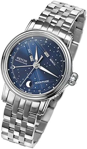 Amazon エポス レディース 腕時計 ウォッチ 自動巻き ムーンフェイス Night Sky ナイト スカイ 4391nsblm ステンレススティールブレスレット 青 ブルー レディース腕時計 腕時計 通販