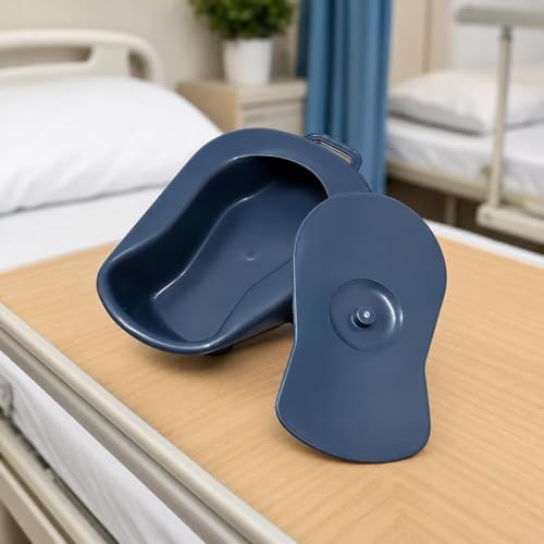 Image of Unisex Plastic Bedpan with Lid | Durable Polypropylene Bed Pan for Men & Women | Portable, Easy to Clean, Lightweight & Reusable Hospital Bedpan for Home, Elderly, and Patient Care