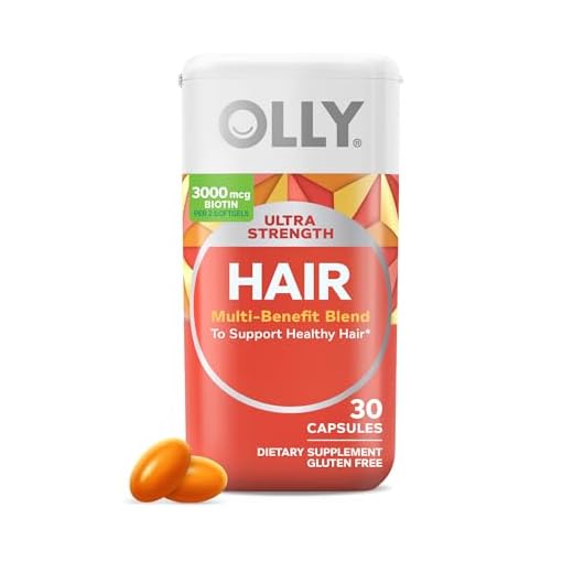 OLLY Ultra Strength Hair Softgels, Supports Hair Health, Biotin, Keratin, Vitamin D, B12, Hair Supplement, 30 Day Supply - 30 Count (Packaging May Vary)