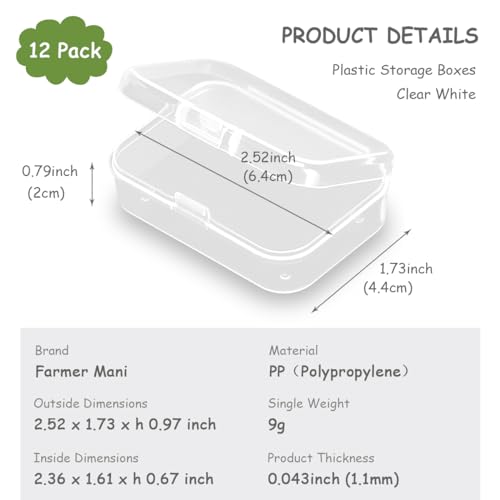 Image of 12 Pack Rectangle Plastic Clear Storage Containers Box (2.52 x 1.73 x 0.79 Inch), Small Bead Organizer for Small items, Crafts, Beads, Coins, Jewelry and Business Cards