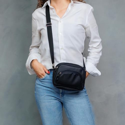 Bolsa Shoulder Bag Transversal Feminina AURA, PGH, Com Alça Ajustável e em Couro PU (Preto)