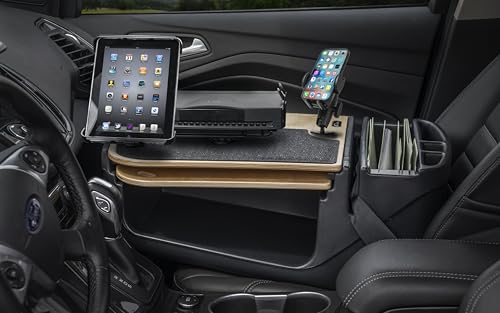 Image of AutoExec AE-GMCD-PI-PS-PM-TAB-11M GripMaster Car Desk for Your Vehicle Workstation and Mobile Office, Natural with 400 watt Power Inverter, Printer Stand, Phone Mount and Tablet Mount | 400 Watt Power Inverter, Printer Stand, Phone Mount, Tablet Mount