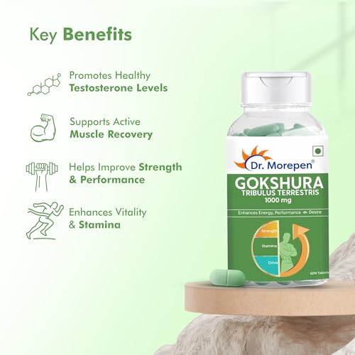 Image of DR. MOREPEN Gokshura Tablets | 1000 mg Tribulus Terrestris | Overall Wellbeing for Men & Women - 60 Veg capsules Pack of 2