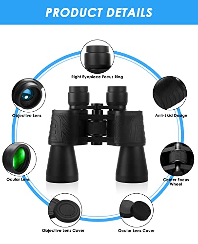 Fernglas für Erwachsene 10x50, Uplayteck HD IPX5 Wasserdicht Feldstecher, Robust Binoculars mit Natürliche Farben Super… – Bild 3