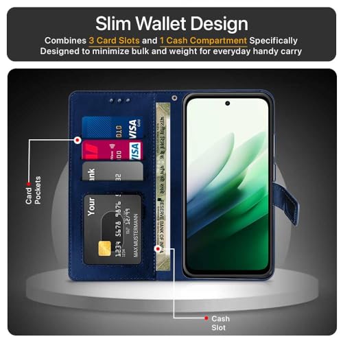 Image of WOW IMAGINE Shock Proof Flip Cover Back Case Cover for Mi Redmi 15 5G (Flexible | Leather Finish | Card Pockets Wallet & Stand | Blue)