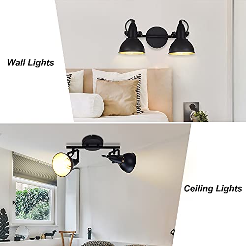 Dllt Industrial Track Light, Ceiling Track Lighting Fixture, 2-Light Adjustable Wall Spotlight For Kitchen, Bedroom, Dining Room, Office, Closet Room, E12 Base, Black #TOP3
