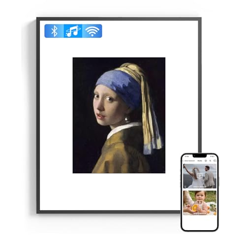 Image of 19 inch Smart Digital Art Frame with Bluetooth Speaker, AI Lyrics Display, 10,000+ Artworks, Photo & Video Playback, Wall-Mounted Digital Picture Frame for Home, Office & Cafe