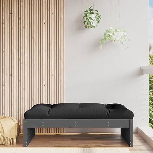 WKIEQACO Asientos al aire libre, sofás seccionales para exteriores, reposapiés de jardín, gris, 120 x 80 cm, madera maciza de pino