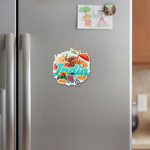 Image of India Magnet for Fridge | Wooden India Souvenir Fridge Magnet | Travel Memory Keepsake & Gift | MDF Refrigerator Decor for Home, Kitchen & Office | Size 3x3 Inches | Pack of 1 (India)