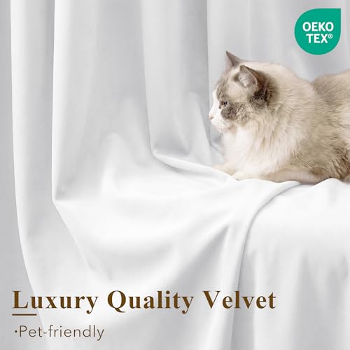 Image of White Velvet Curtains Light Dimming Privacy, W52 x L96, 2 Panels | Back Tab, 300GSM Thermal Insulated, Window Drapes for Daughter Bedroom, Sliding Door, Home Office, Setting Room, Guest Room