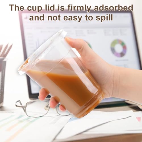 Image of 10 Oz 50 Set Clear Plastic Cups with Flat Lids, Iced Coffee Cups